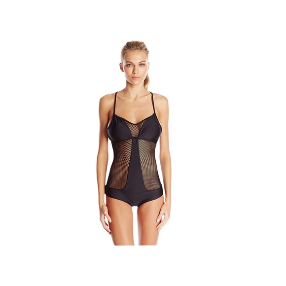 NWT Luli Fama Women's For Your Eyes Only Net Inserts Criss Cross Swimsuit - Picture 1 of 6